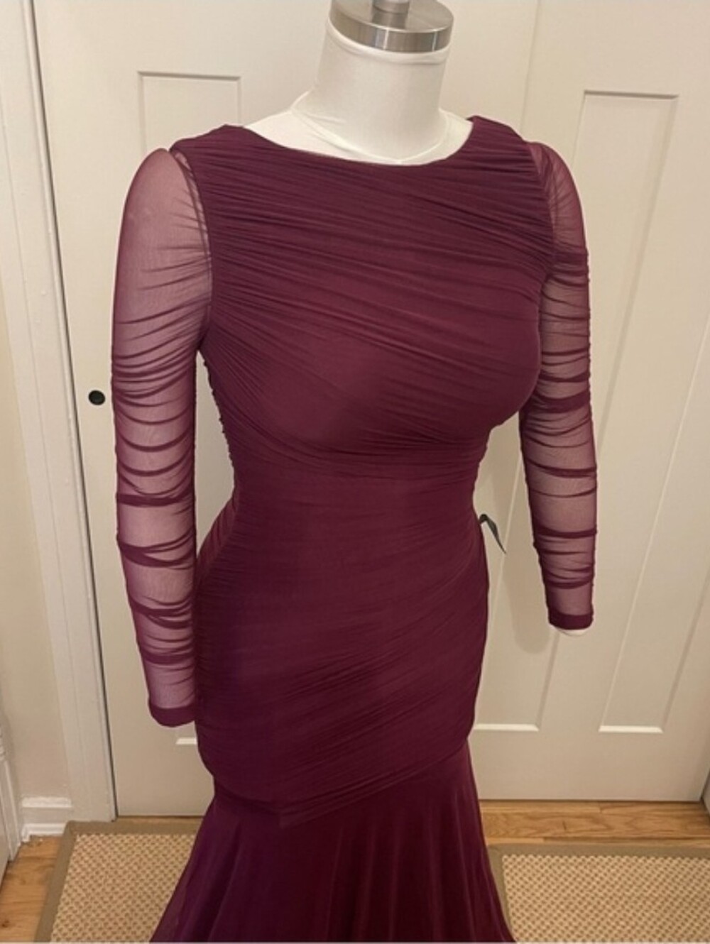 Herve Leger Draped Tulle Gown Plum Wine XS NWT